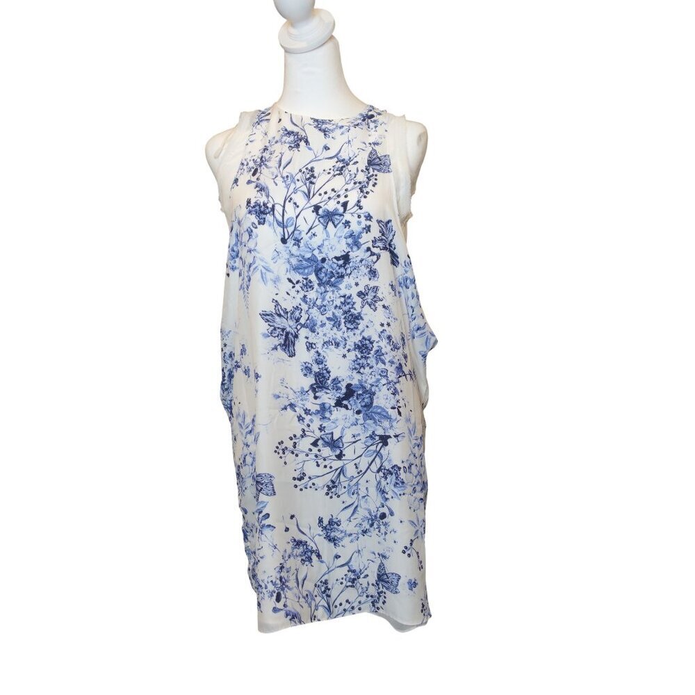 Zara Basic White blue floral layered dress women's size S